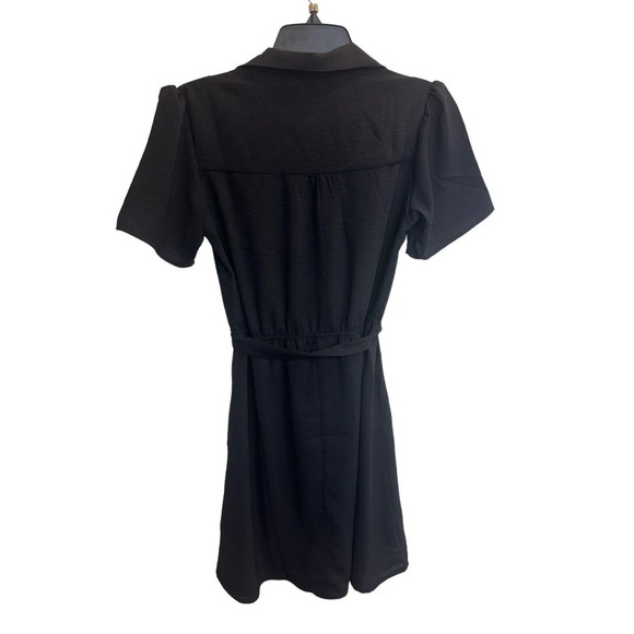Womens Short Sleeve Button Dress Small Belted Black Pinup Goth Dark Academia - Picture 12 of 16